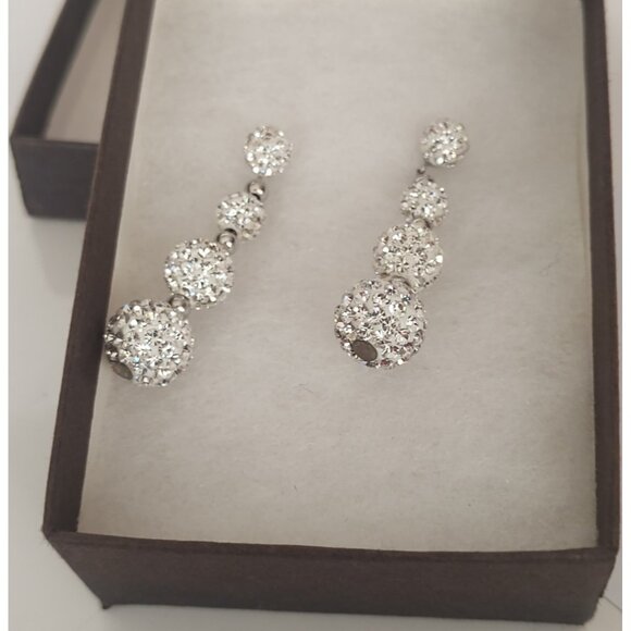 Sterling Silver & Cubic Zirconia Statement Dangle 4 Ball Stud Earrings - Picture 1 of 6
